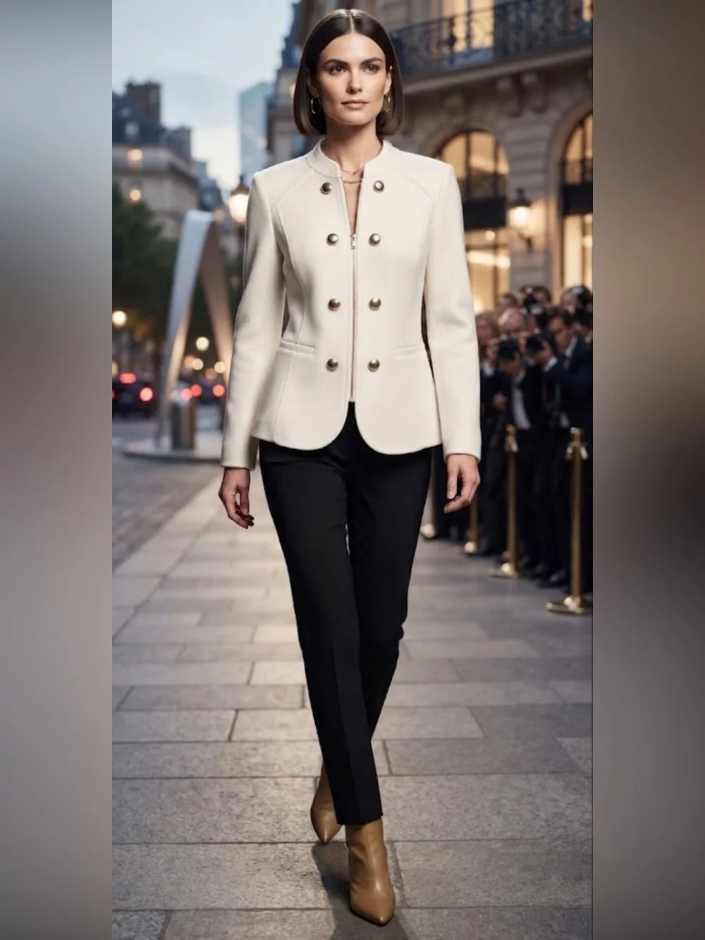 NWOT Chico’s Double Breasted Style Winter White Gold Button BlazerJacket Size M
